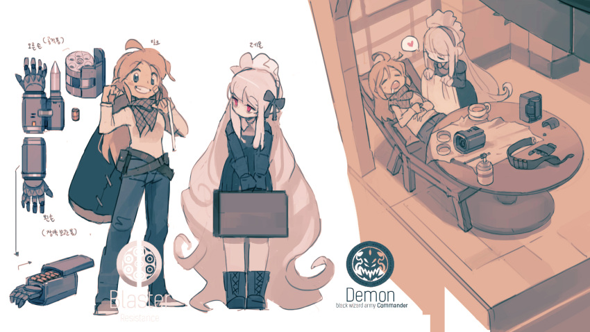 2girls, :d, =_=, absurdly_long_hair, ahoge, armor, black_dress, black_footwear