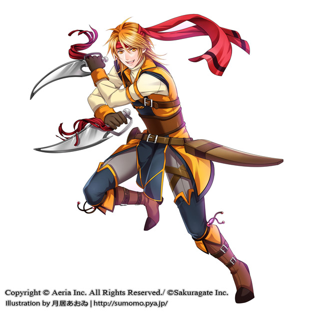 1boy, belt, black_gloves, blonde_hair, brown_footwear, dual_wielding, full_body, gloves