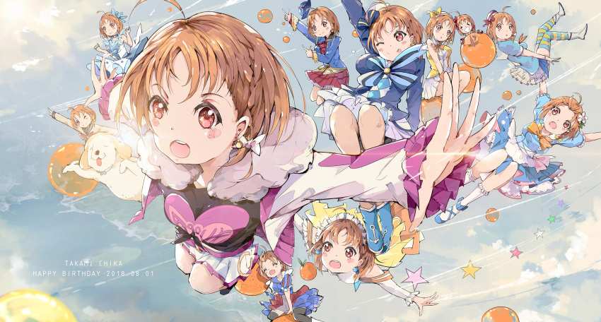 6+girls, :o, ;p, ahoge, anchor_print, animal, aozora_jumping_heart, arm_up