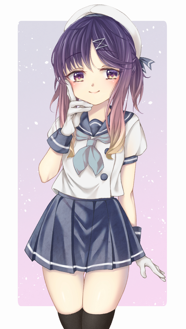 1girl, amane_(axmaxne), black_legwear, blouse, blue_neckwear, blue_ribbon, blue_skirt, buttons