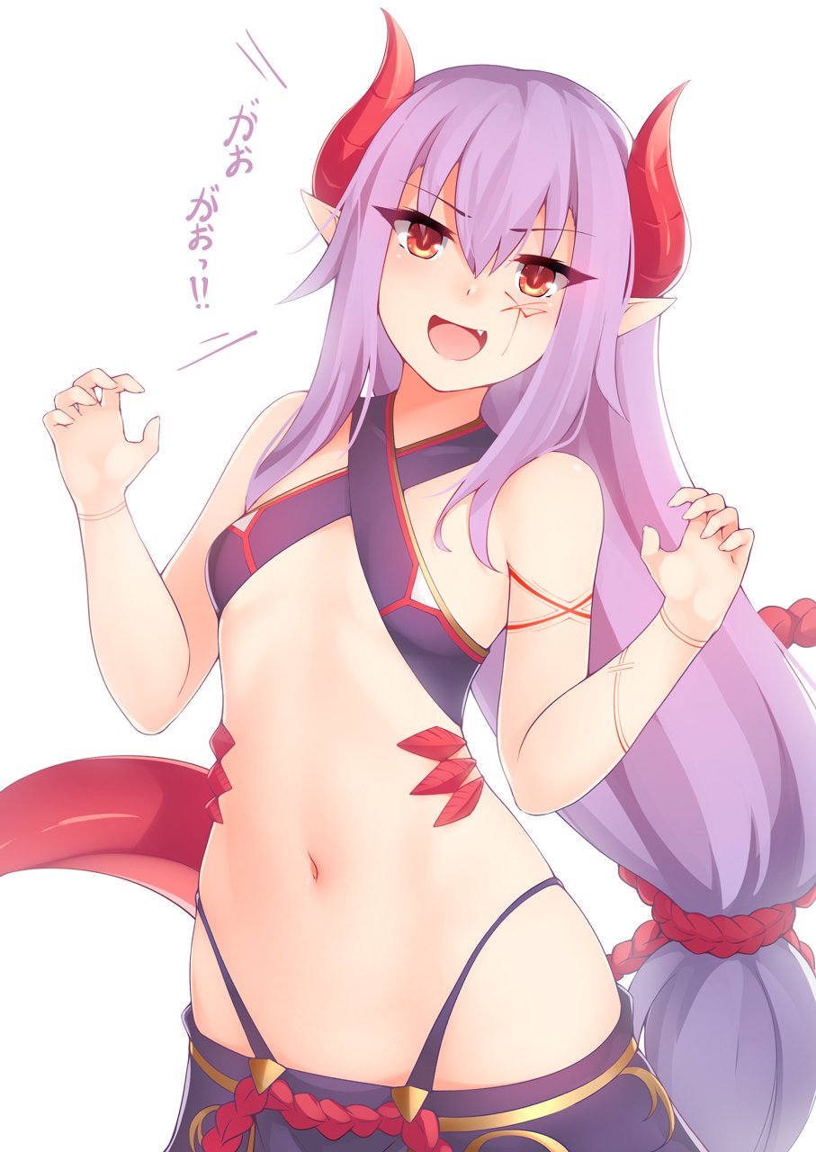 1girl, :d, bare_arms, bare_shoulders, borrowed_character, claw_pose, commentary_request, cowboy_shot