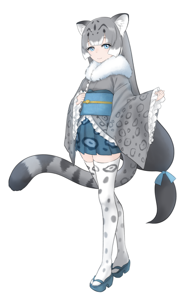 1girl, animal_ears, animal_print, bangs, black_hair, blue_eyes, eyebrows_visible_through_hair, frilled_sleeves