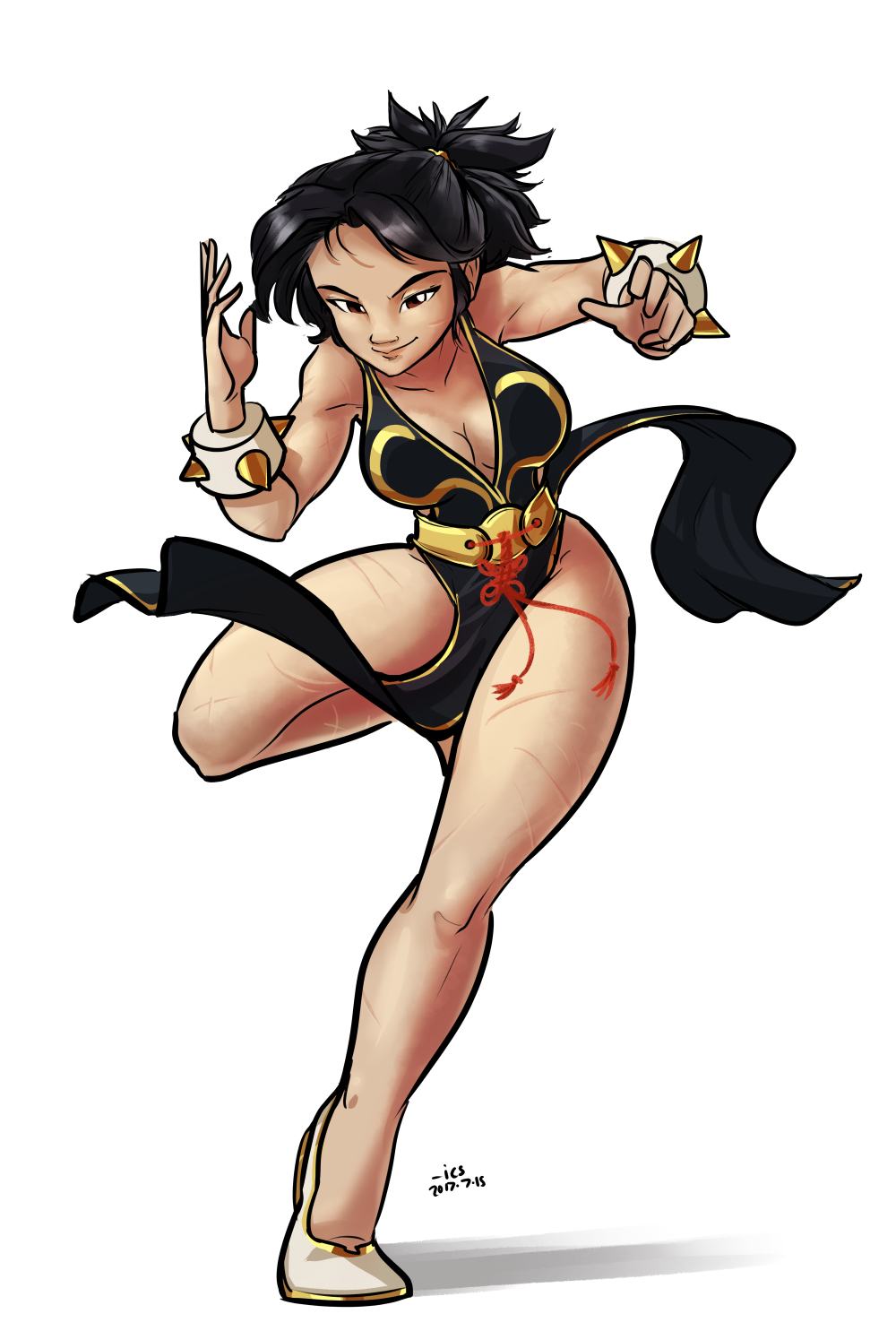 1girl, alternate_costume, bare_arms, bare_legs, bare_shoulders, batgirl, black_dress, black_hair