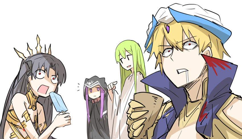 1boy, 1other, 2girls, absurdres, androgynous, arabian_clothes, bangs, bare_shoulders