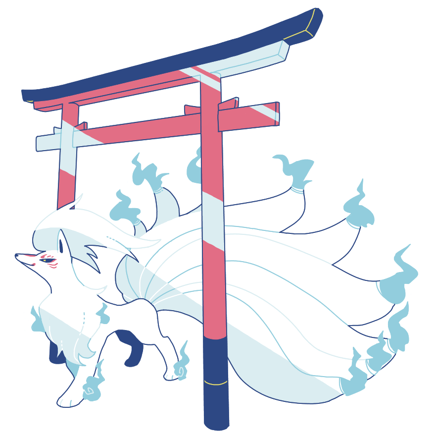 flame-tipped_tail, fox, gen_1_pokemon, kabuki, multiple_tails, ninetales, no_humans, pokemon