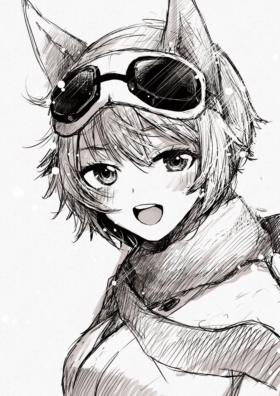 1girl, animal_ears, blush, eyebrows_visible_through_hair, goggles, goggles_on_head, hair_ornament, highres