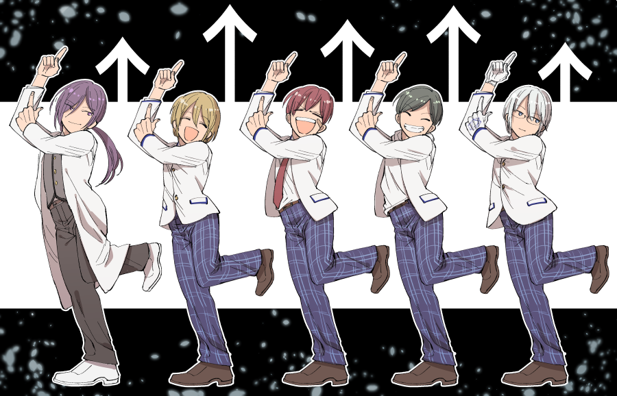 5boys, ^_^, arsmagna, bak_witt, bandaid, bandaid_on_face, blonde_hair, blue_pants