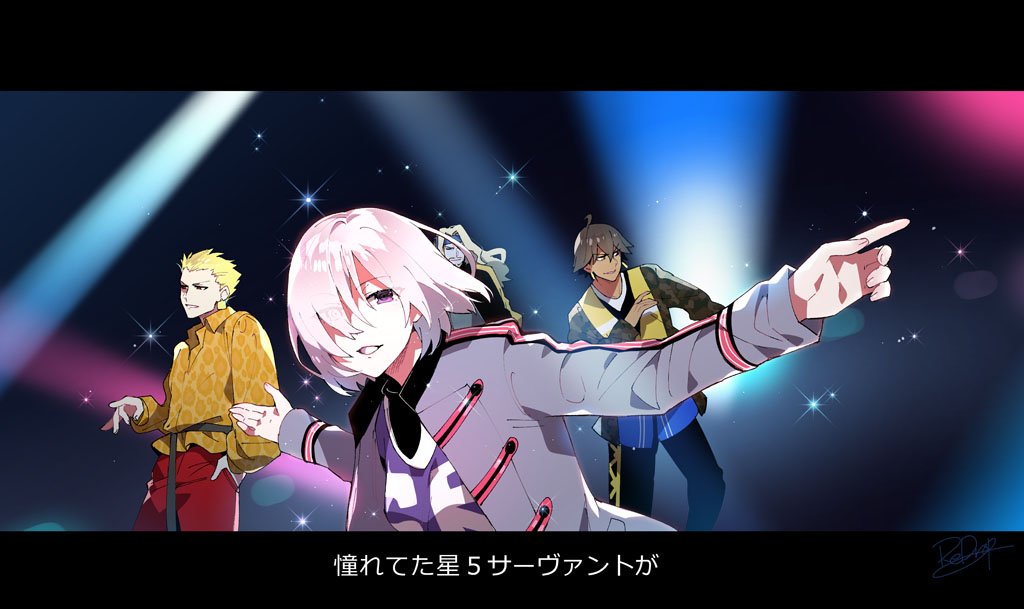 1girl, 3boys, ahoge, animal_print, blonde_hair, brown_hair, da_pump, dancing