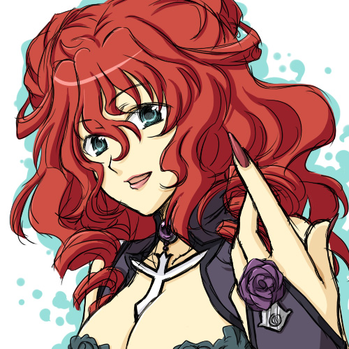bridal_gauntlets, curly_hair, hitsuji_gatsu, lipstick, lowres, red_hair, redhead, super_robot_wars, super_robot_wars_z, xine_espio