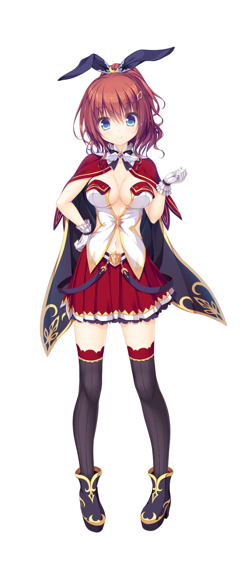 1girl, absurdres, animal_ears, blue_eyes, breasts, capelet, cleavage, eyebrows_visible_through_hair