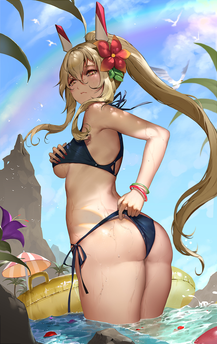 1girl, alternate_costume, armpits, ass, ayanami_(azur_lane), azur_lane, back, bangle