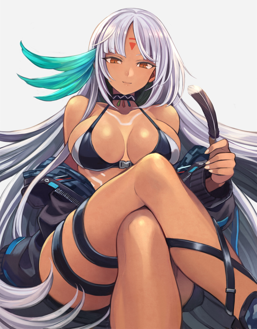 1girl, azur_lane, baggy_clothes, bangs, bare_shoulders, bikini_top, black_jacket, breasts