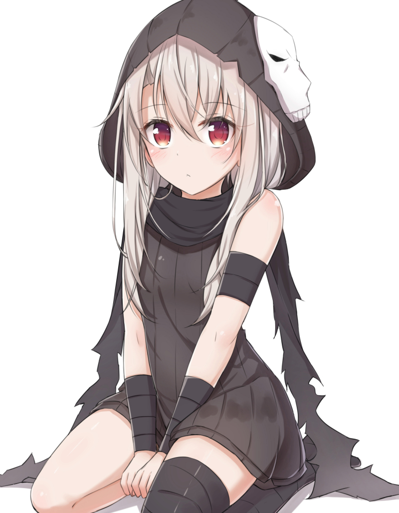 1girl, :<, akira_(been0328), assassin_(fate/zero), assassin_(fate/zero)_(cosplay), asymmetrical_legwear, bare_shoulders, black_jumpsuit
