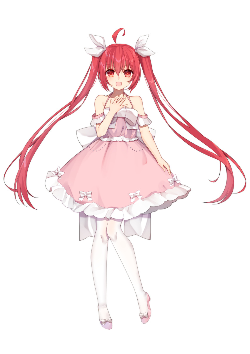 1girl, :d, absurdres, bare_shoulders, date_a_live, dress, full_body, hair_between_eyes