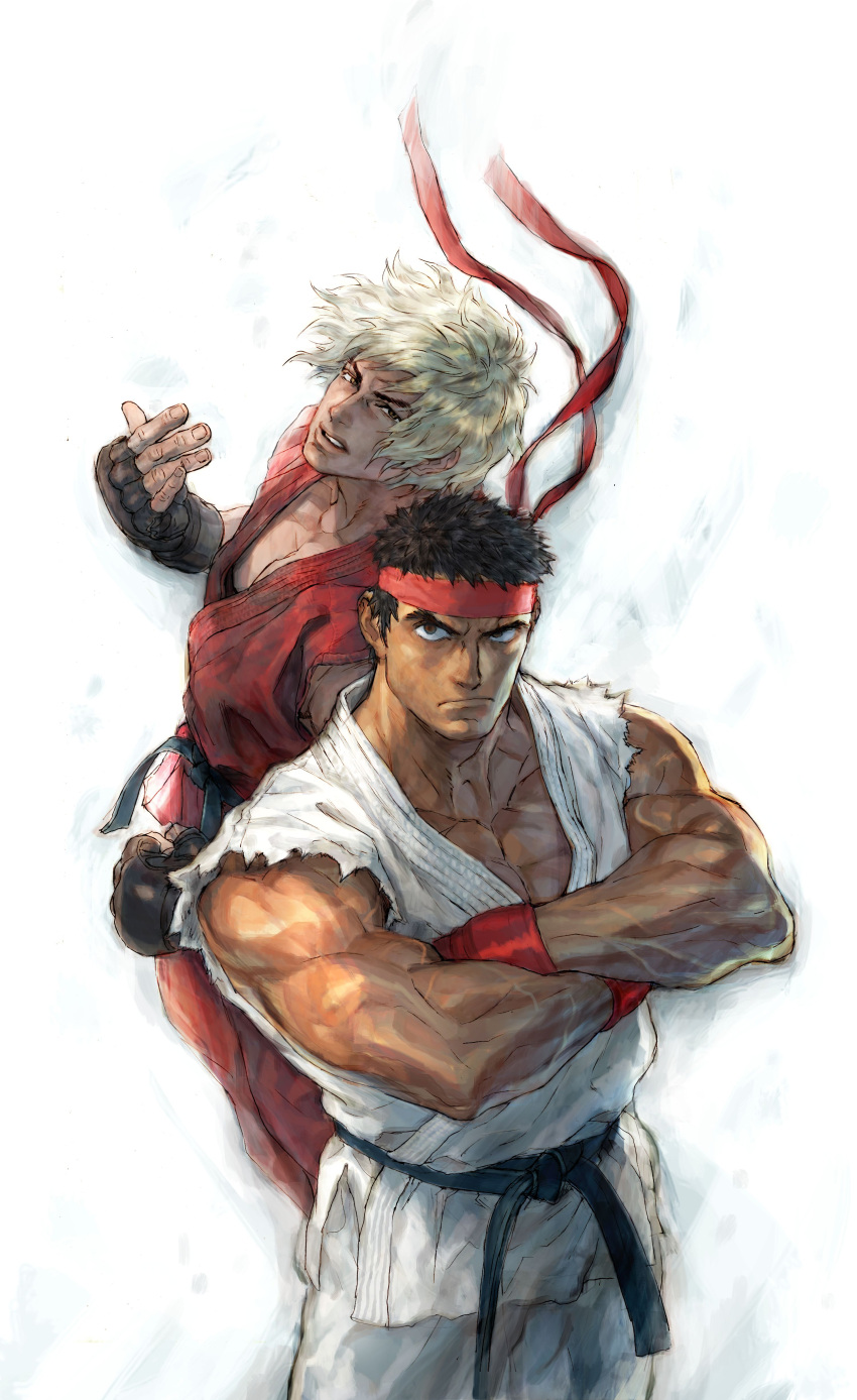 capcom, crossed_arms, headband, highres, ken_masters, muscles, nishimura_kinu, official_art