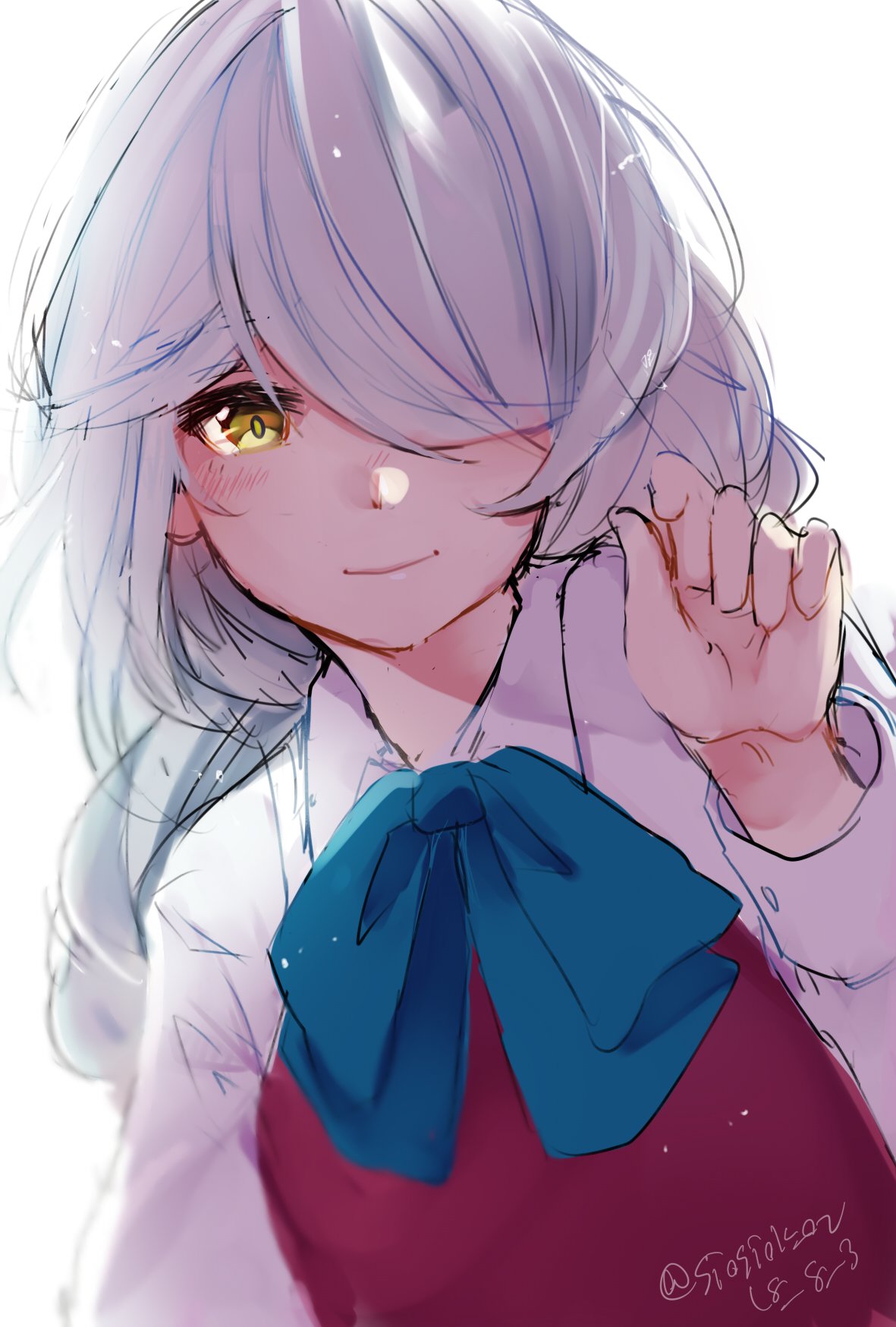 1girl, blush, closed_mouth, hamanami_(kantai_collection), highres, kantai_collection, long_sleeves, looking_at_viewer