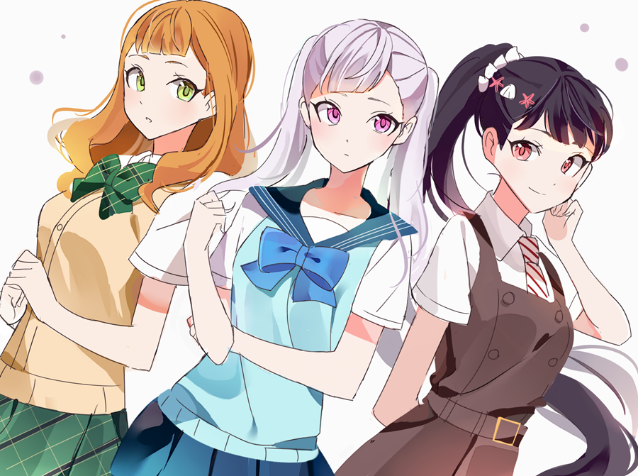 3girls, alternate_costume, black_clover, blush, bow, bowtie, green_eyes, joman