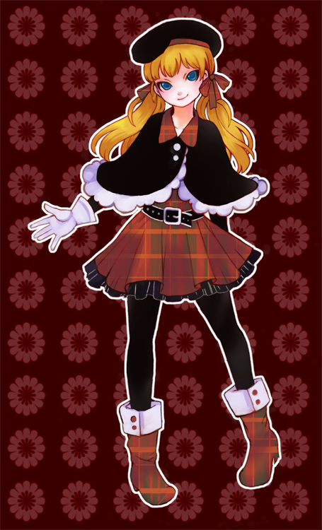 blonde_hair, blue_eyes, gloves, hat, original, pantyhose, plaid, plaid_skirt
