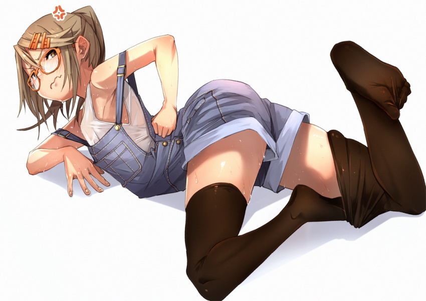 1girl, anger_vein, fu-ta, glasses, hair_ornament, hairclip, looking_back, original