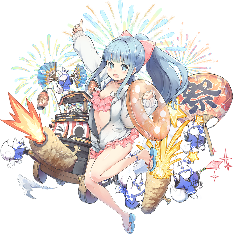 1girl, :d, alternate_costume, animal_ears, bikini, cannon, choker, dog_ears