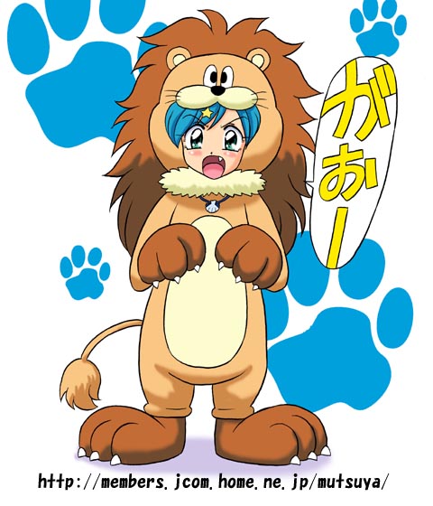 blue_eyes, blue_hair, hair_ornament, houshou_hanon, jewelry, lion, lion_costume, mermaid_melody_pichi_pichi_pitch