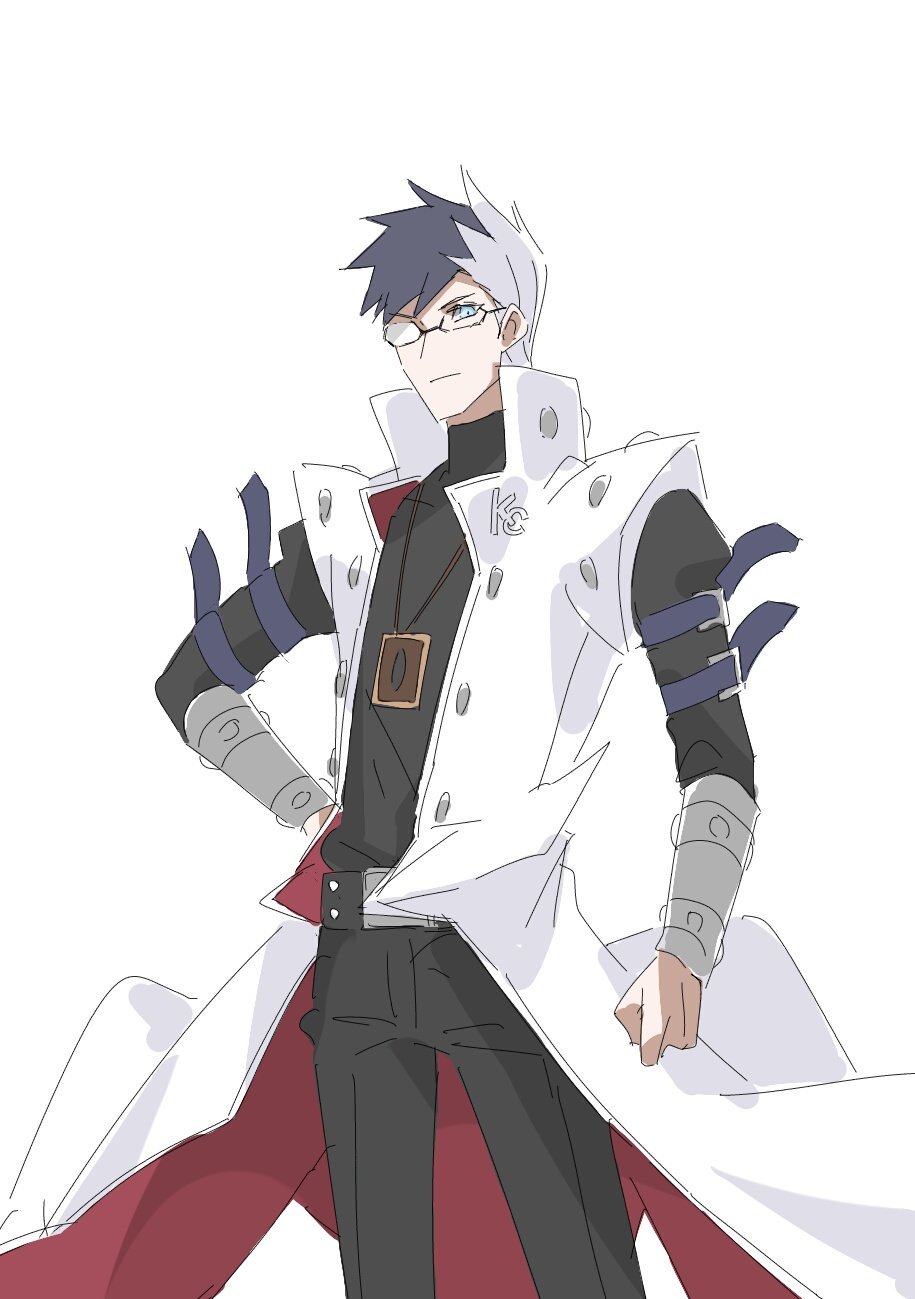 1boy, black_hair, cosplay, fate/grand_order, fate_(series), glasses, highres, kaiba_seto, kaiba_seto_(cosplay), male_focus, multicolored_hair, seiyuu_connection, sigurd_(fate/grand_order), tsuda_kenjirou, two-tone_hair, white_hair, yu-gi-oh!, yuu-gi-ou, yuu-gi-ou_duel_monsters