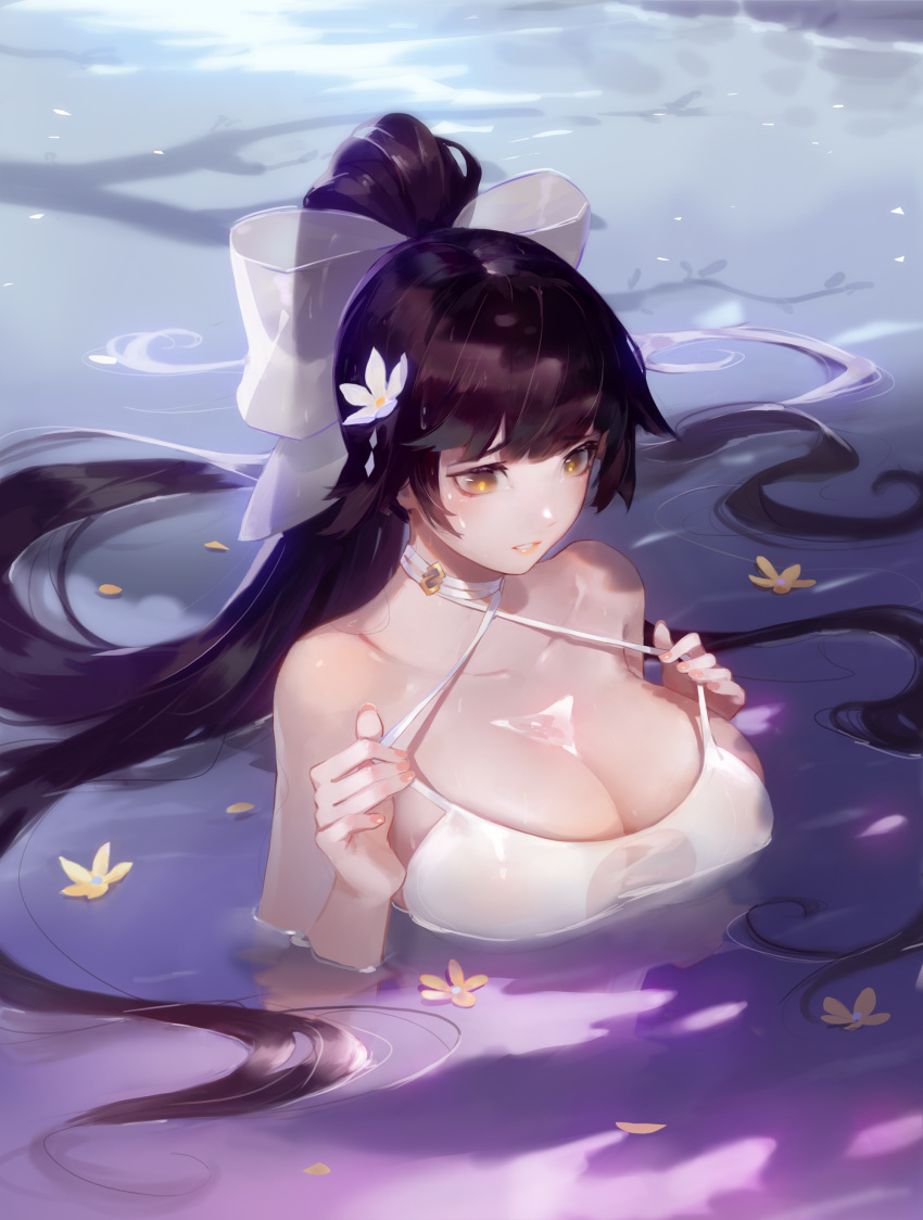 1girl, absurdres, azur_lane, bow, breasts, criss-cross_halter, cubies_(tiger_205), hair_bow
