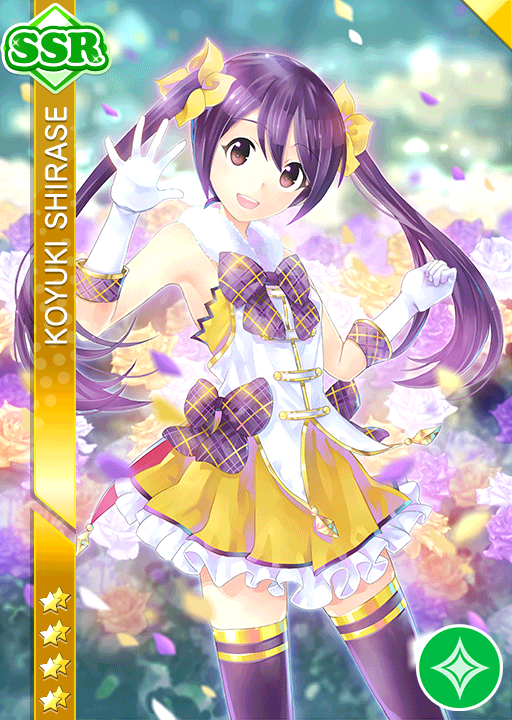 blush, character_name, dress, long_hair, love_live!_school_idol_festival, purple_hair, shirase_koyuki, smile, twintails, violet_eyes