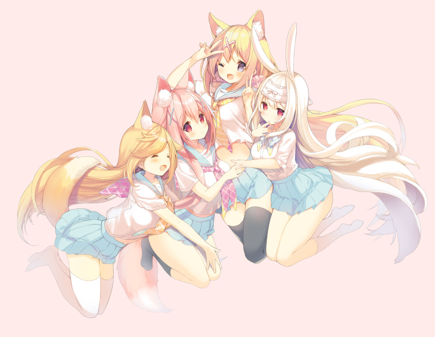 >_<, 4girls, 8, ^_^, amamiya_aki, amamiya_mei, animal_ear_fluff, animal_ears