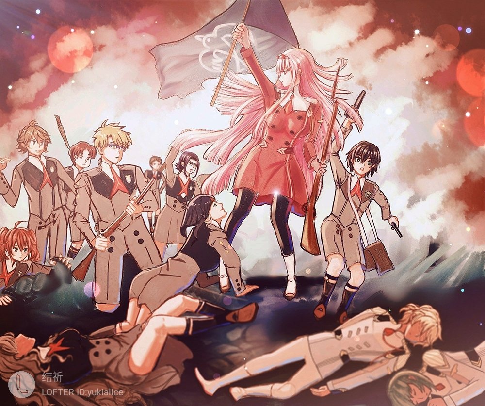 6+boys, 6+girls, ahoge, bangs, black_hair, black_legwear, blonde_hair, blue_eyes
