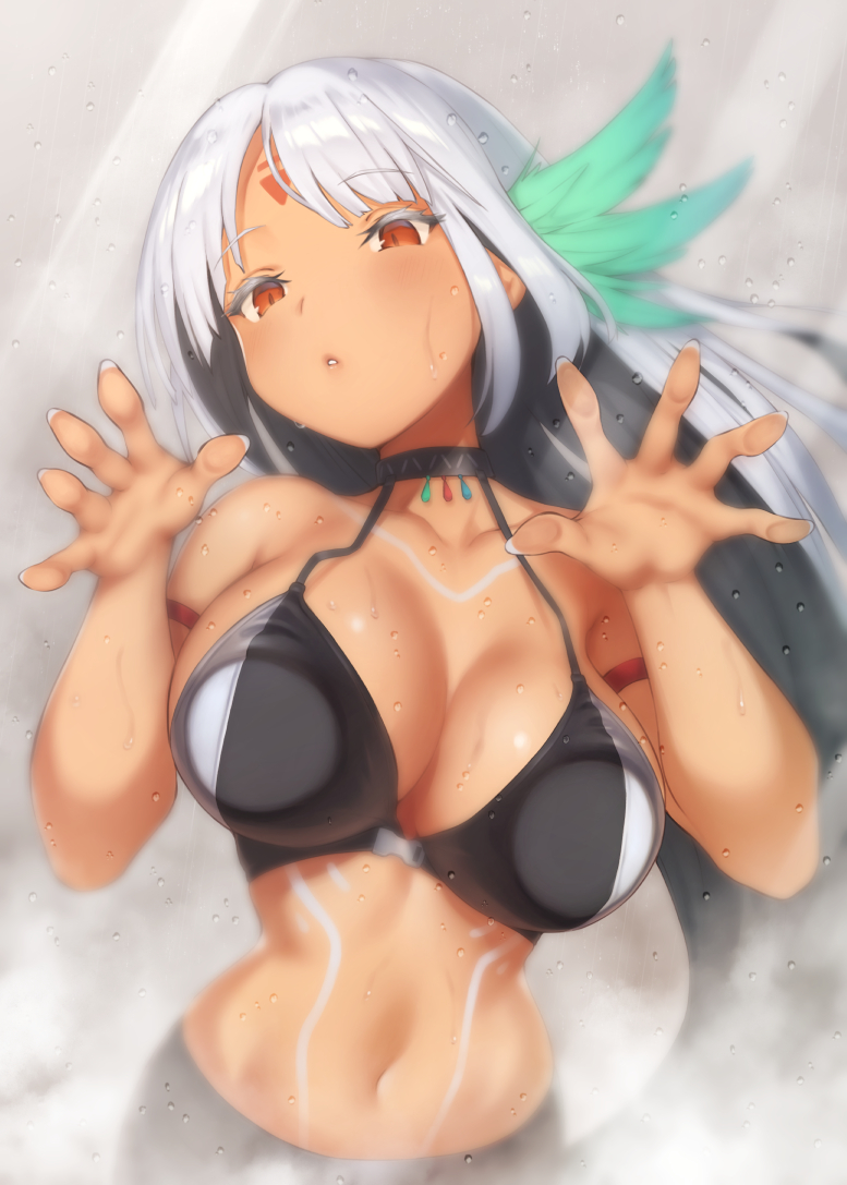 1girl, against_fourth_wall, against_glass, armlet, azur_lane, bare_shoulders, bikini_top, black_bikini_top