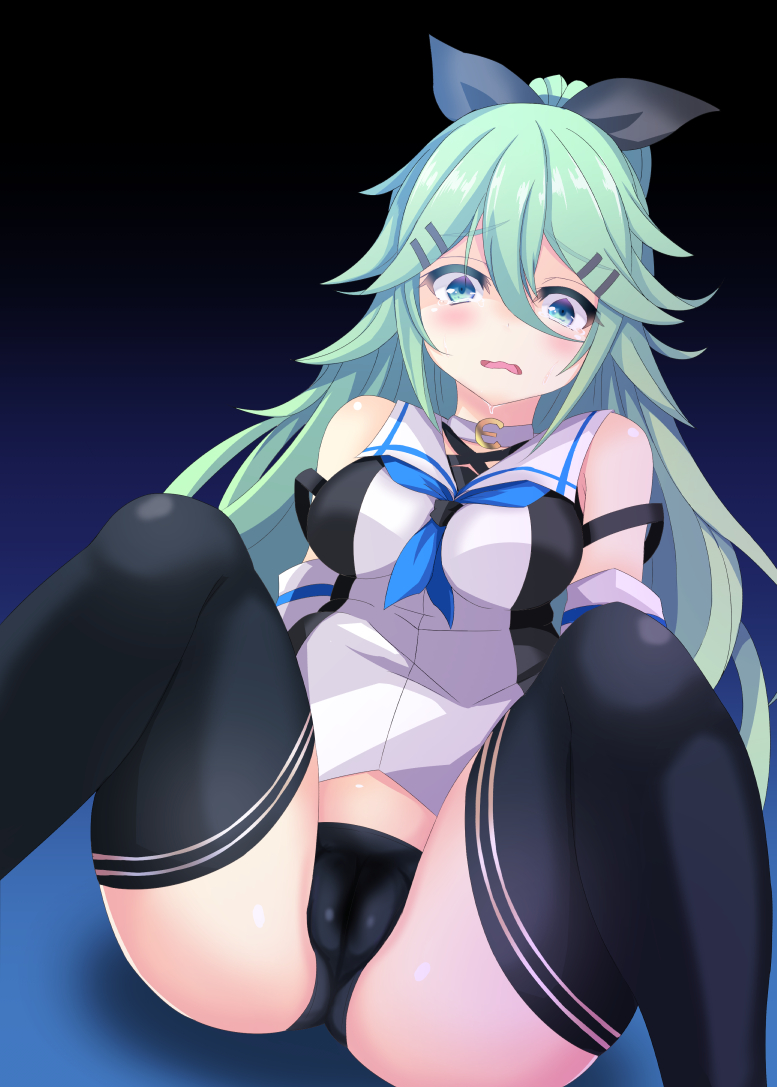 1girl, black_background, black_blouse, black_legwear, black_panties, black_ribbon, black_serafuku, blouse