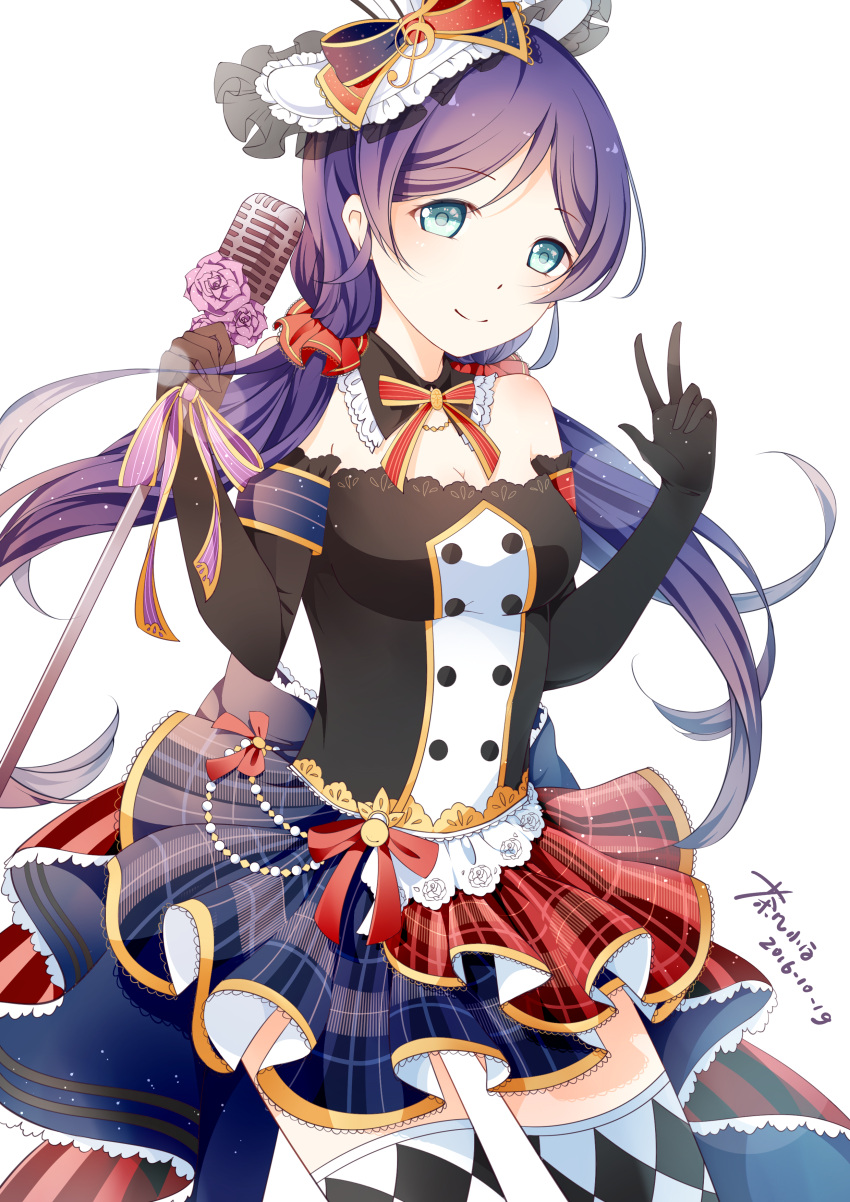 1girl, 2016, absurdres, argyle, argyle_legwear, bangs, black_gloves, blue_eyes