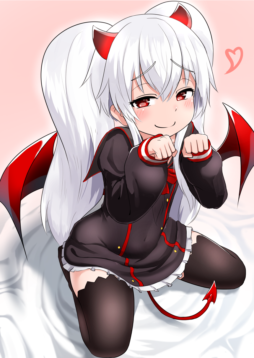 1girl, bangs, between_legs, black_dress, black_legwear, blush, c:, commentary_request