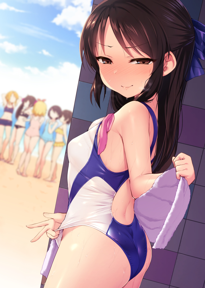 3:, 6+girls, akagi_miria, ass, blurry, blurry_background, blush, breasts