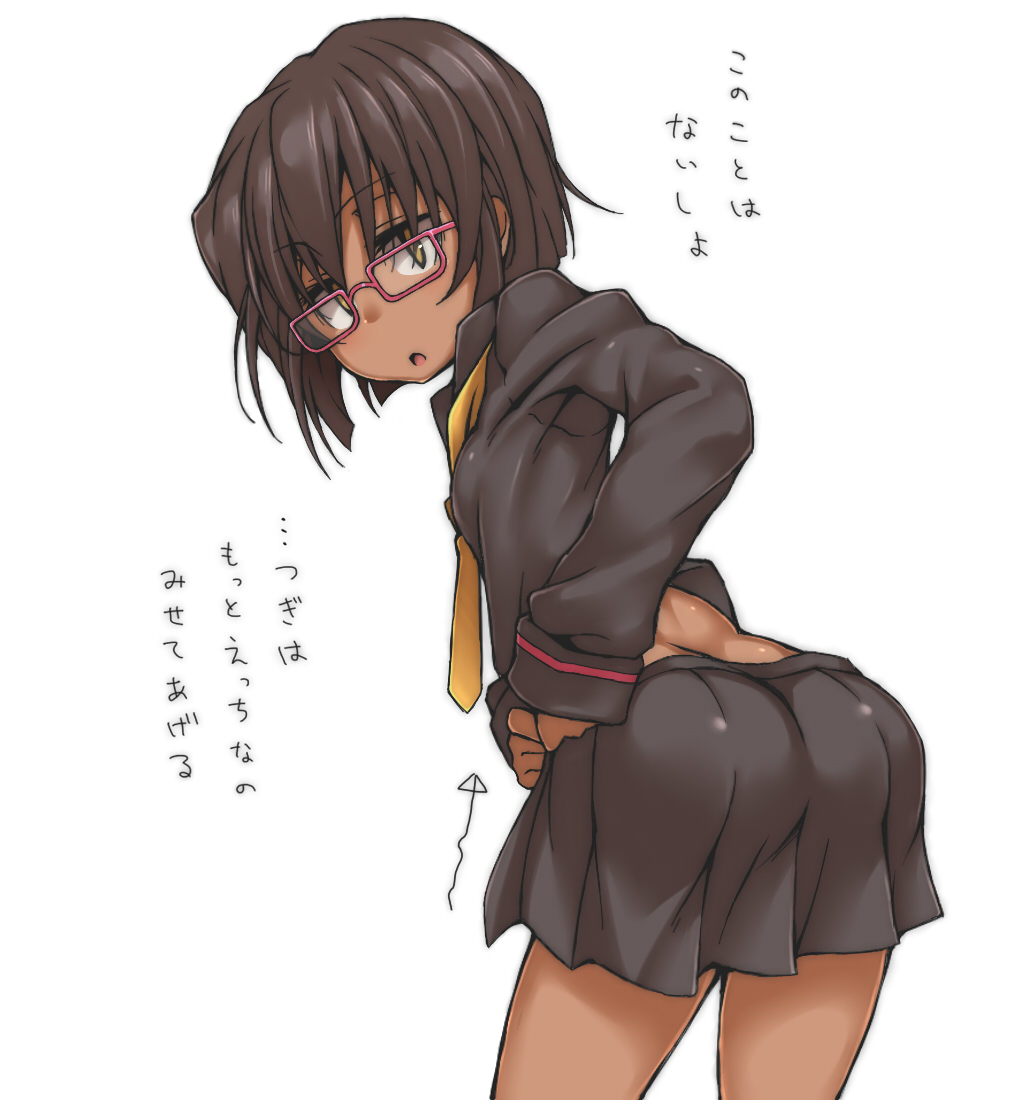 1girl, adjusting_clothes, ass, back, black_serafuku, black_skirt, brown_eyes, brown_hair