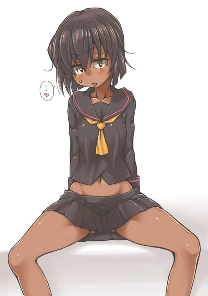 ..., 1girl, black_serafuku, black_skirt, blush, brown_eyes, brown_hair, collarbone