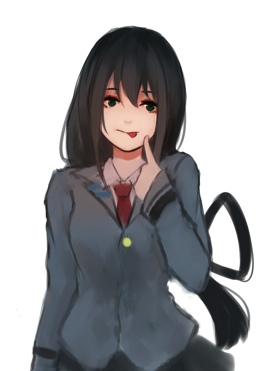 1girl, asui_tsuyu, bangs, black_hair, blazer, boku_no_hero_academia, breasts, closed_mouth