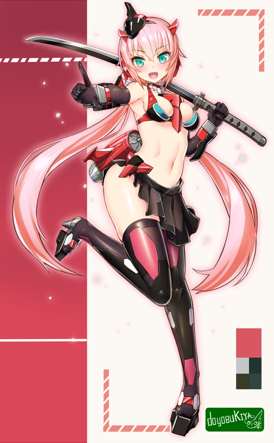 1girl, :d, adapted_costume, alternate_color, alternate_hair_color, armor, bangs, bare_shoulders