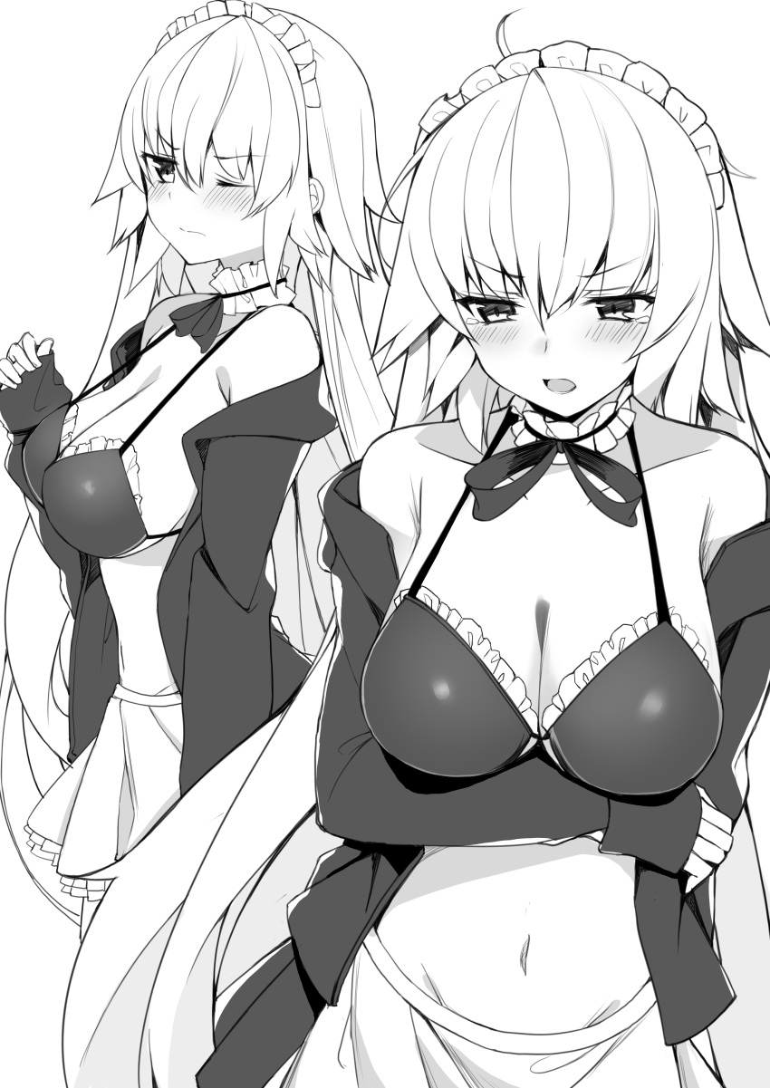 1girl, absurdres, ahoge, apron, arm_at_side, artoria_pendragon_(all), artoria_pendragon_(swimsuit_rider_alter), artoria_pendragon_(swimsuit_rider_alter)_(cosplay)