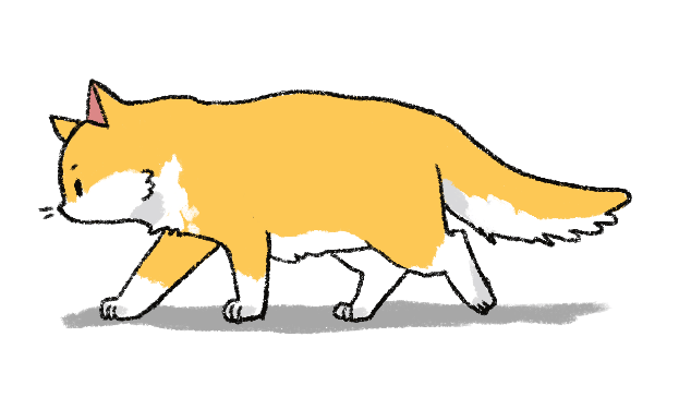1girl, animated, animated_gif, cat, cat_focus, commentary, from_side, loop, no_humans, original, profile, shadow, simple_background, solo, sooyun_choi, walking, white_background