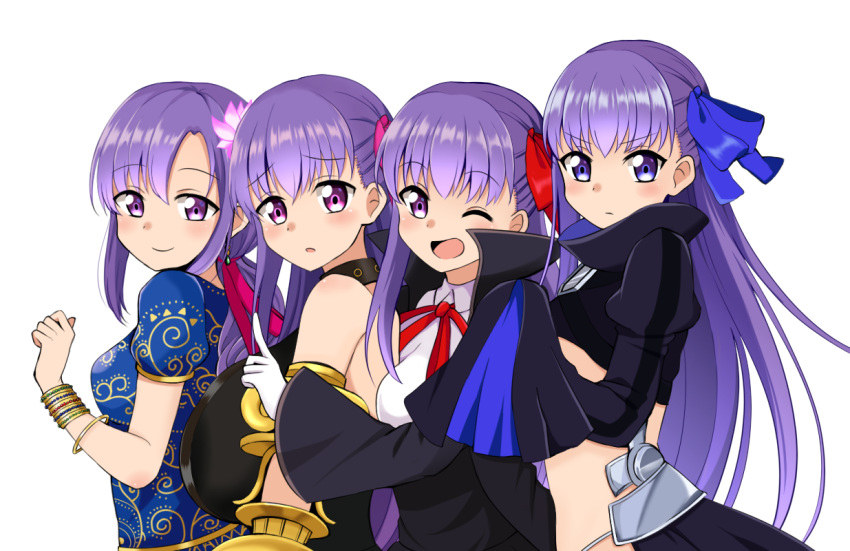 4girls, bb_(fate/extra_ccc), blue_eyes, bow, bracelet, fate/extra, fate/extra_ccc, fate/grand_order