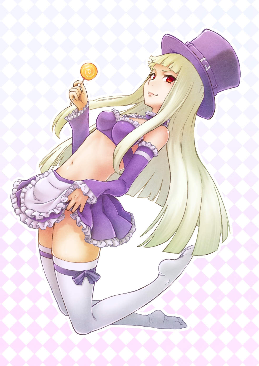 1girl, bra, candy, capcom_fighting_jam, commentary_request, detached_sleeves, food, hat