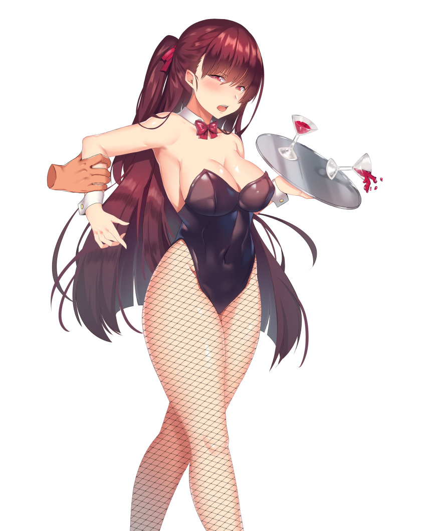 1girl, absurdres, alcohol, animal_ears, arm_grab, armpits, bangs, bare_shoulders