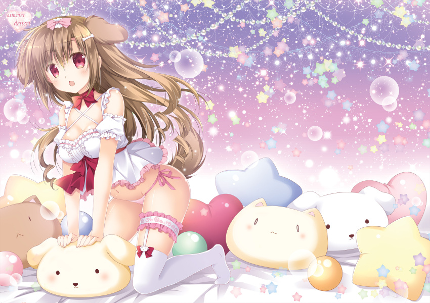 1girl, :o, animal_ears, arm_support, bangs, bare_shoulders, bed_sheet, blush