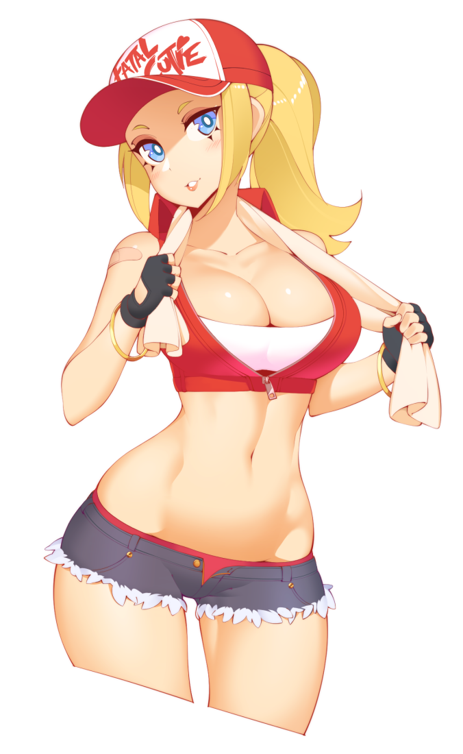 1girl, bandaid, bangle, baseball_cap, blonde_hair, blue_eyes, blush, bracelet