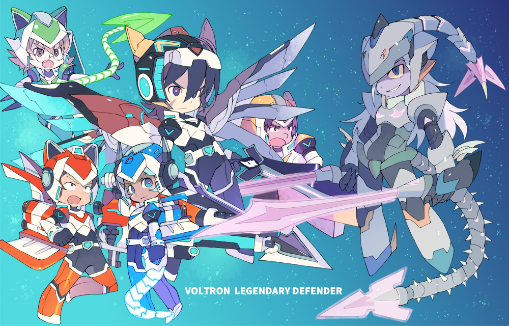 2girls, 4boys, animal_ears, armor, black_hair, blue_eyes, brown_eyes, brown_hair