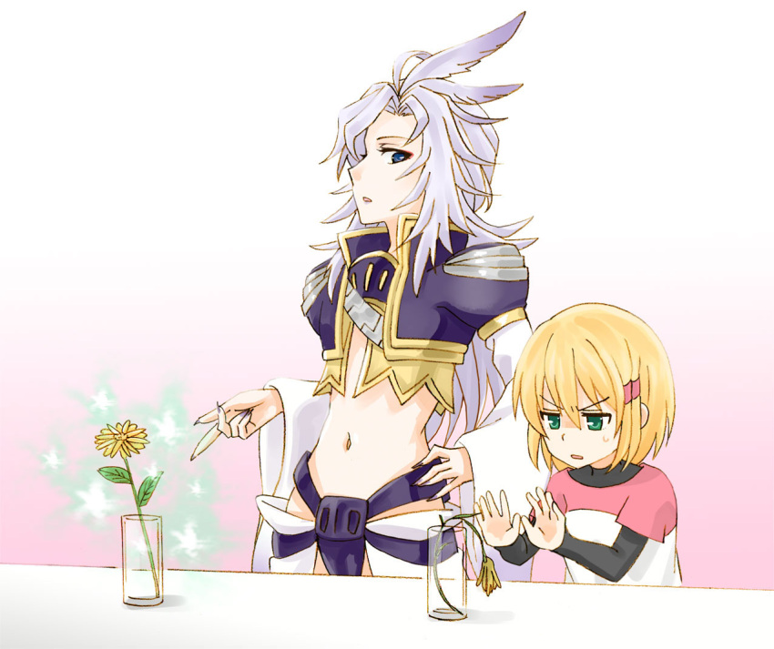 1boy, 1girl, blonde_hair, commentary_request, crotch_plate, final_fantasy, final_fantasy_ix, flower
