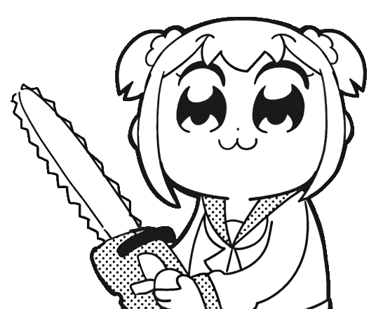 1girl, :3, animated, animated_gif, bangs, bkub, chainsaw, chibi