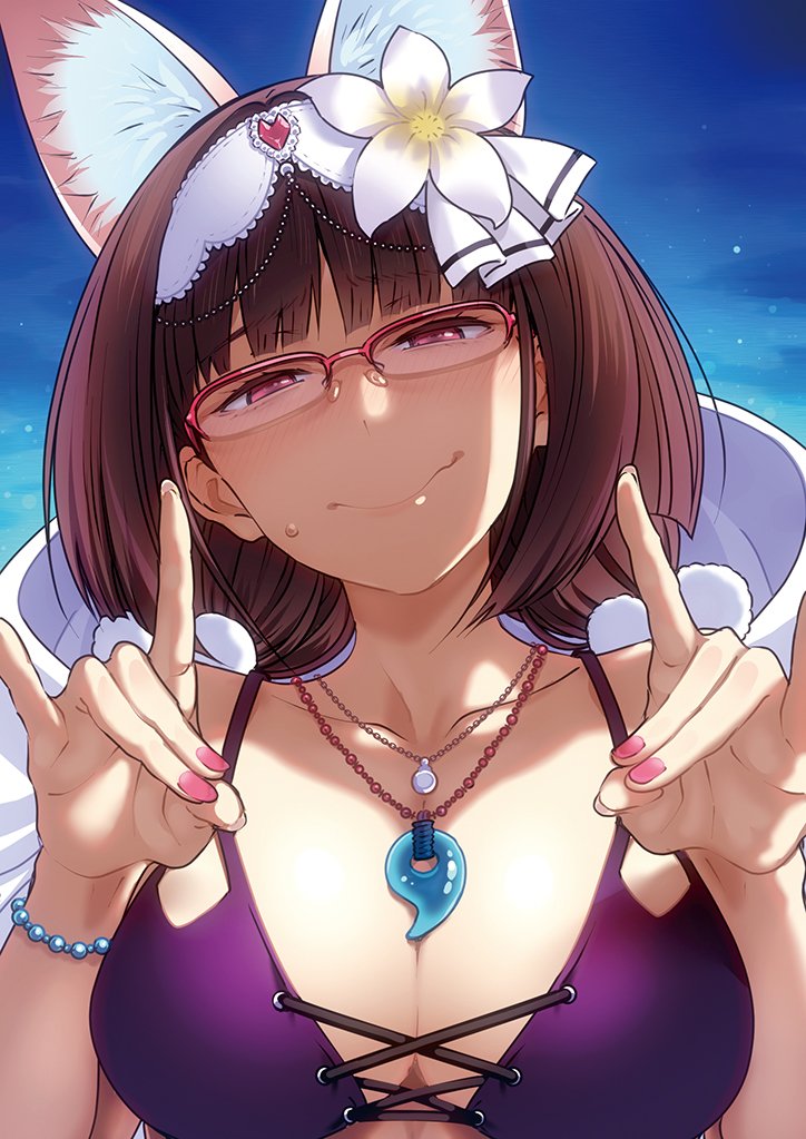1girl, animal_ears, bangs, bikini, blunt_bangs, blush, bracelet, breasts